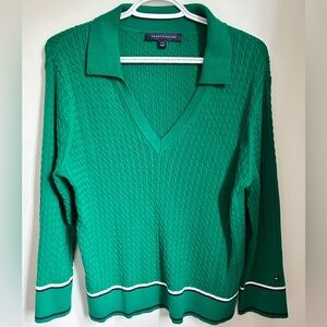 Tommy Hilfiger Women's Cotton Johnny Collar Cable Knit Sweater